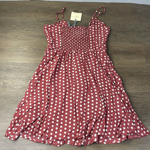 Dress Forum Womens Rust/White Polka Dot Spaghetti Strap Peek a Boo Front Dress S - Picture 8 of 10